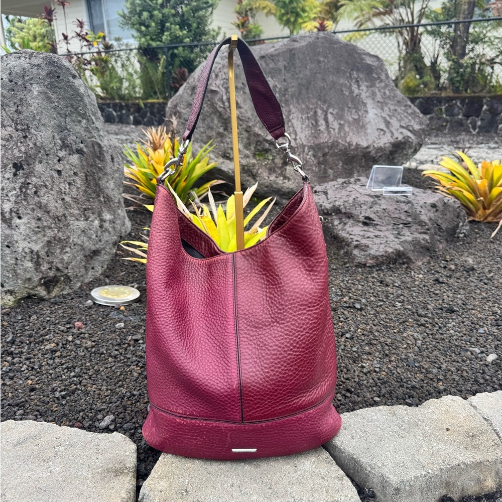 Rebecca Minkoff Burgundy Pebbled Leather Hobo Shoulder Bag - Picture 1 of 16